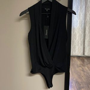 Shinestar Collection ,Low cut drapy bodysuit in size Small